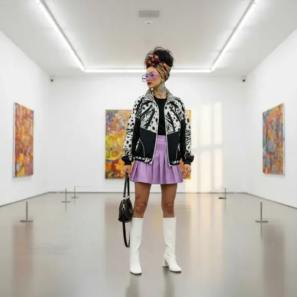 Vintage 90s EVR Windbreaker Jacket Animal Print Colorblock Zebra Spots Womens PL - Picture 5 of 12